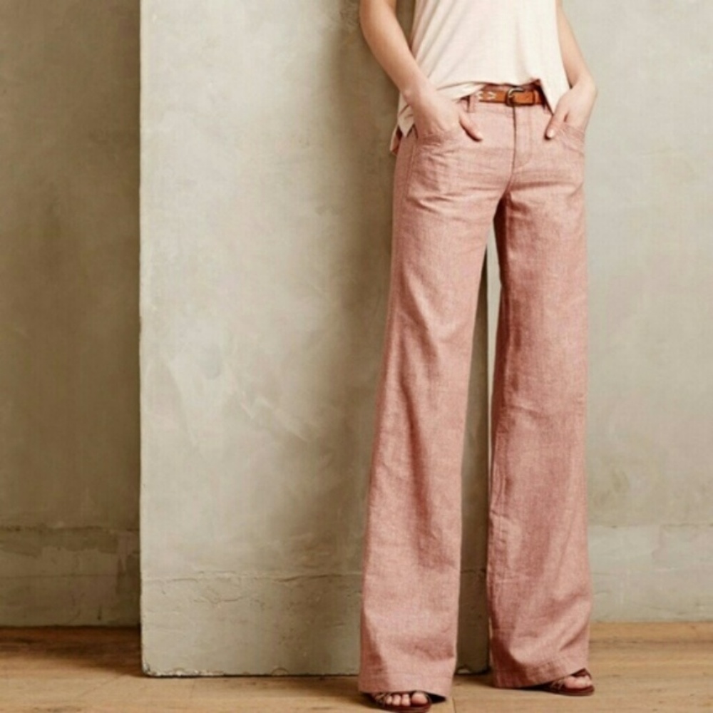 Anthropologie Wide-Leg Linen Pants in Dusty Rose